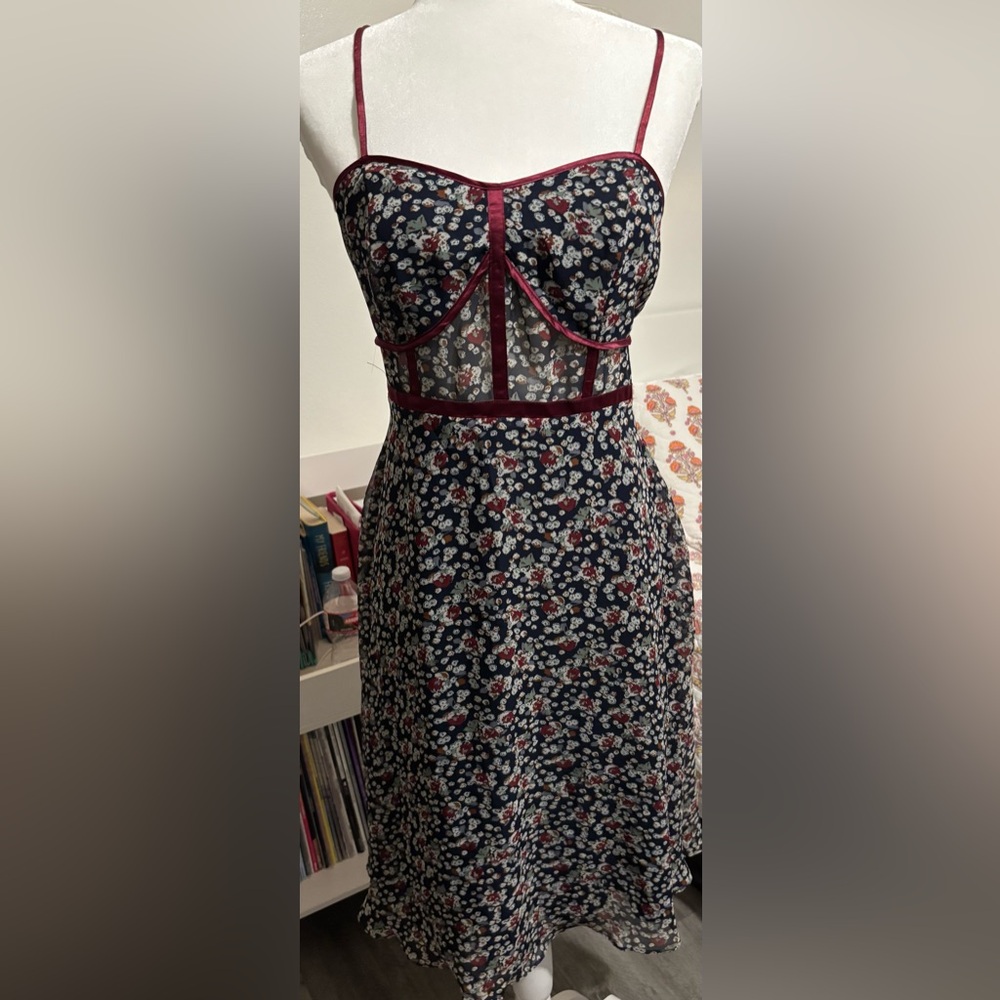 Lulu's Coralynn Navy Blue Floral Print Midi Dress